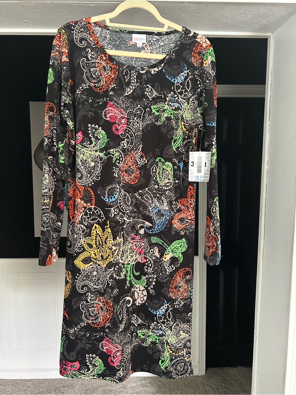 LuLaRoe Black Multicolor Paisley Long Sleeve Dress
